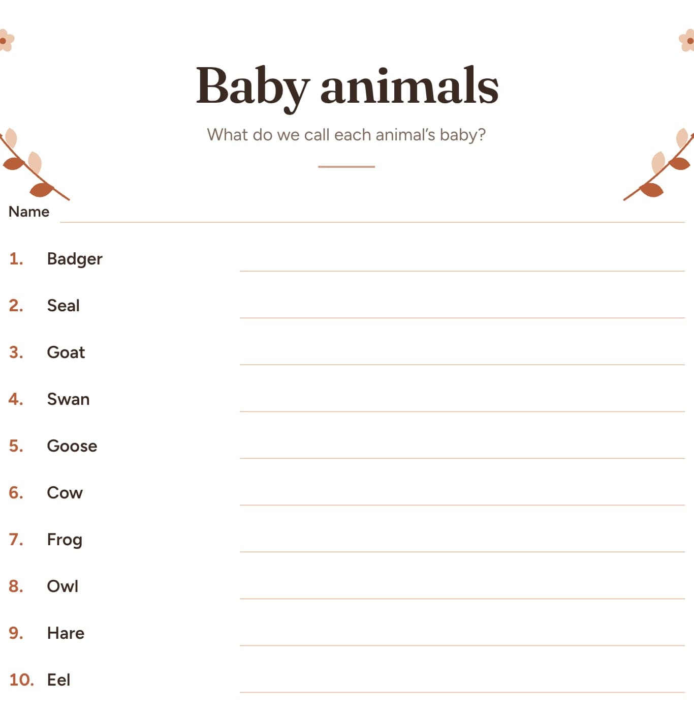 Free printable baby animals baby shower game