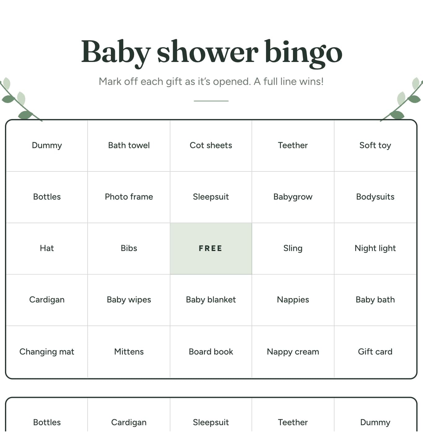 Free printable baby shower bingo baby shower game