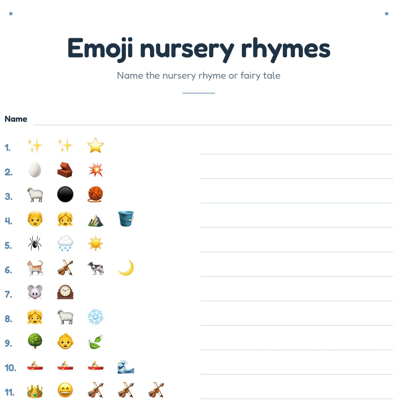 Free printable emoji nursery rhymes baby shower game