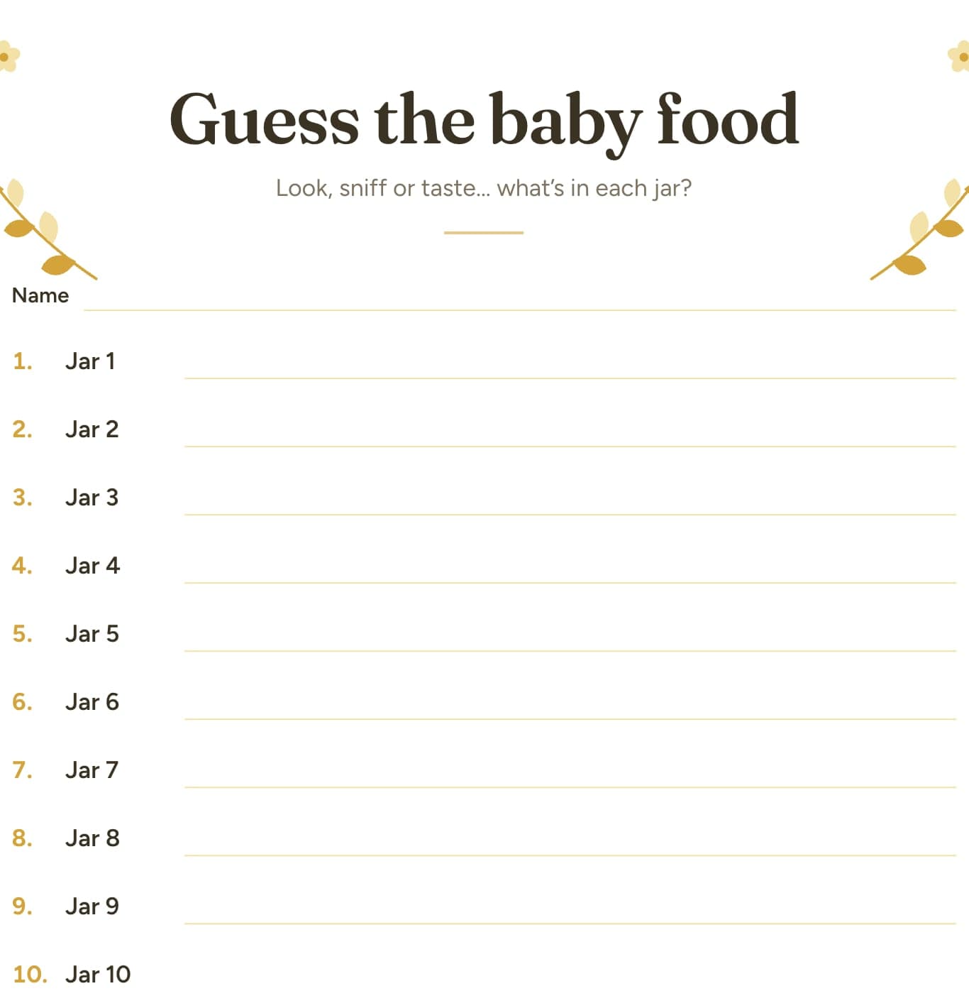 Free printable guess the baby food baby shower game
