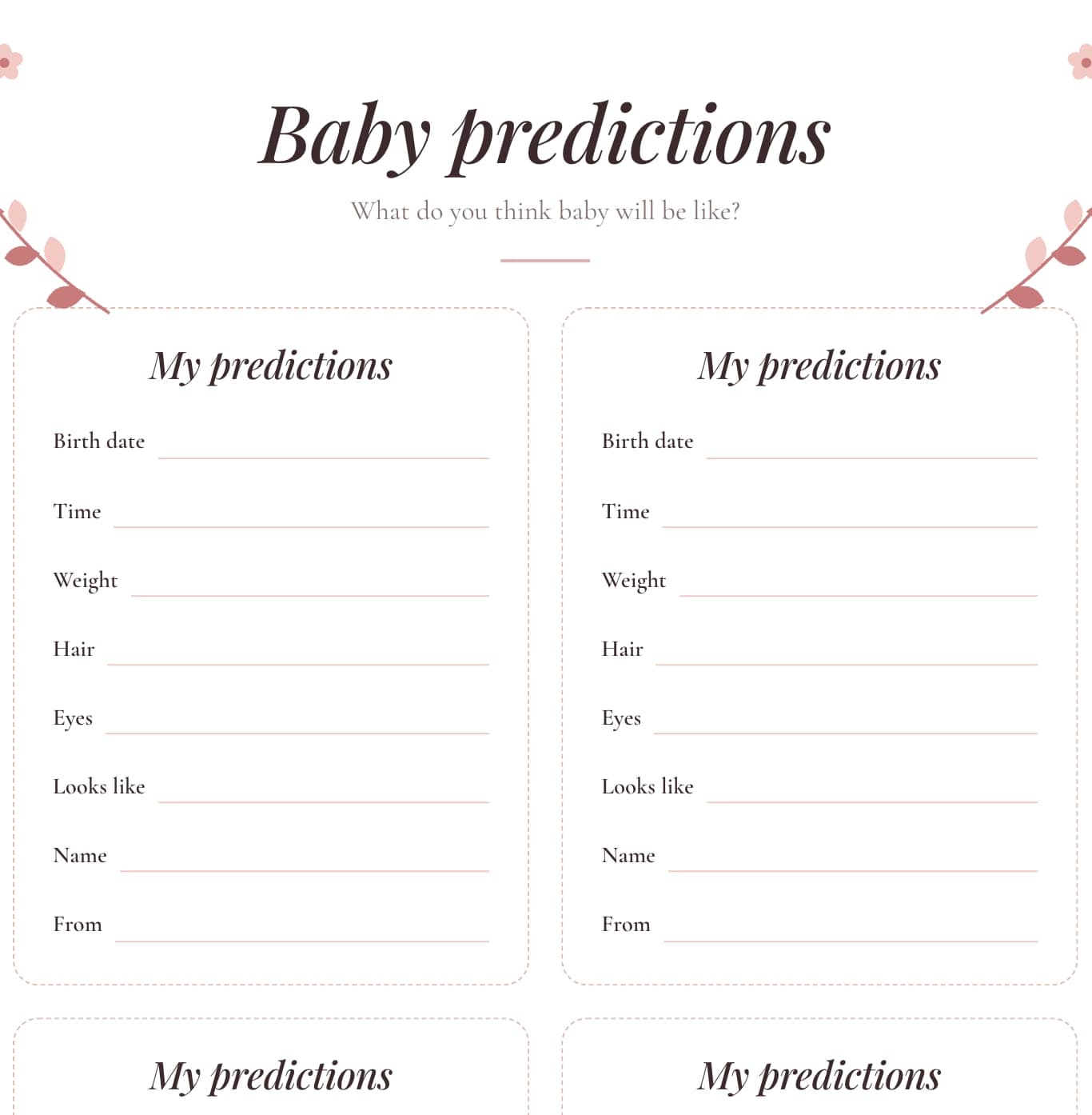 Free printable predictions & advice cards baby shower game