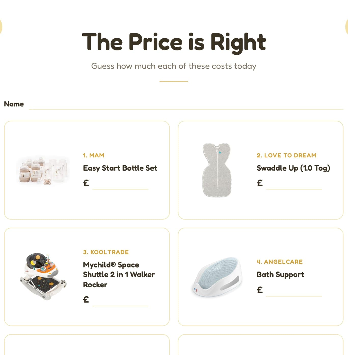 Free printable the price is right baby shower game
