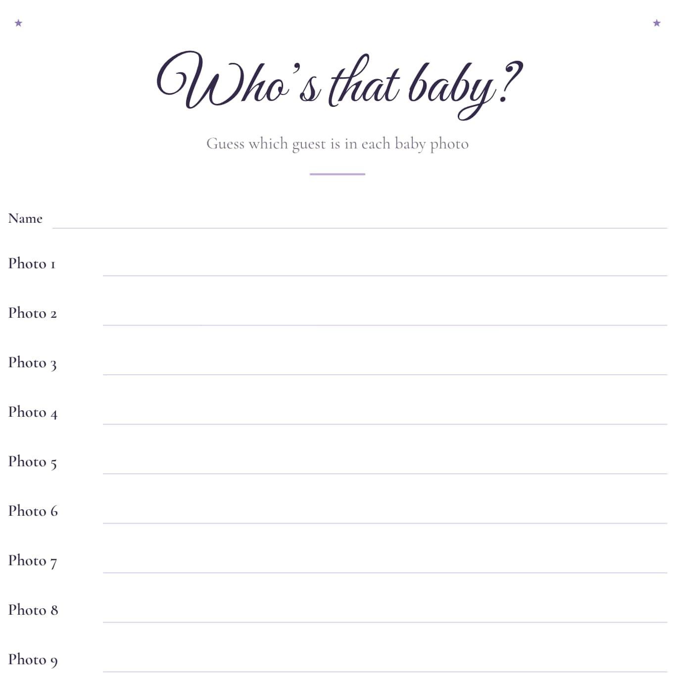 Free printable who’s that baby? baby shower game