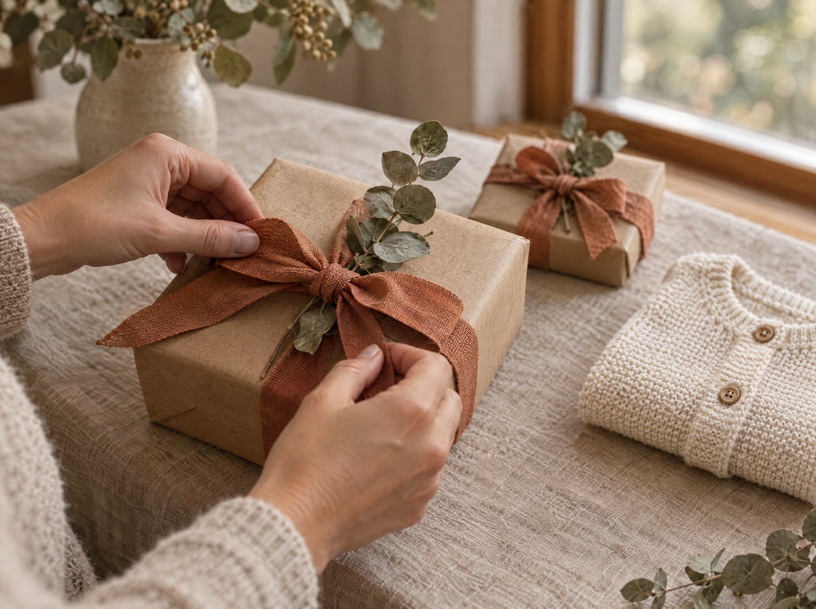 A wrapped gift with a ribbon