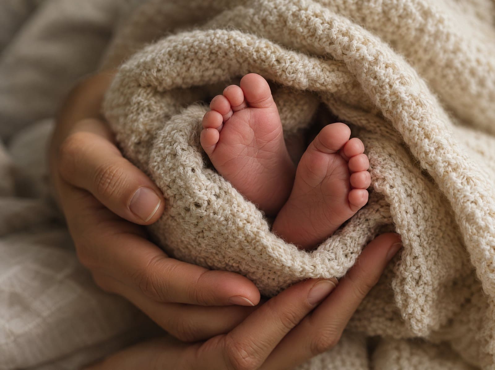 A newborn's feet wrapped in a soft blanket